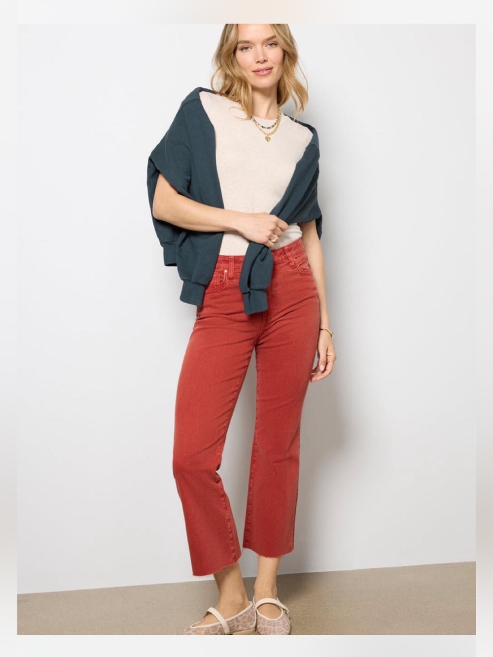 Kut from the Kloth Women’s 14 Kelsey High Rise Ankle Flare Jean Red Fray Hem